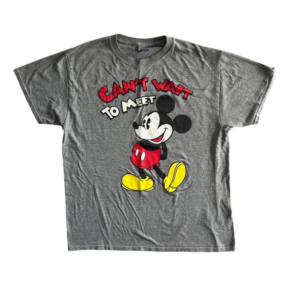 Disney Mickey Mouse “Can’t Wait to Meet” Graphic Tee Gray Short Sleeve Adult L - Picture 1 of 6